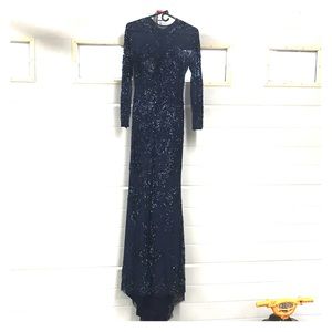 Long dark blue ball gown